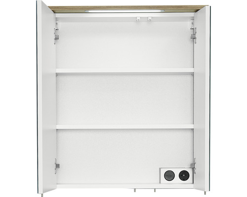 Offener Spiegelschrank mit Einlegeböden und Beleuchtung