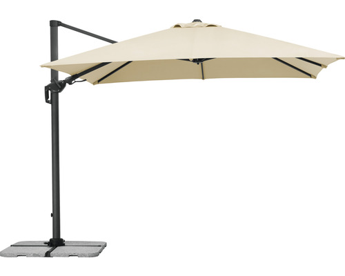 Freiarmschirm mit rechteckigem Schirmdach und Standfuß