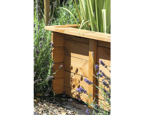 Hochbeet aus Holz mit Pflanzen