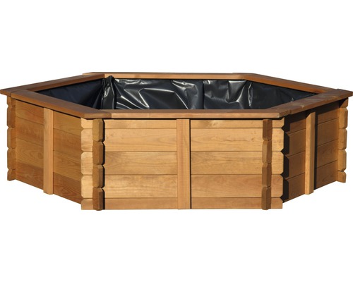 Sechseckiger Pflanztrog aus Holz mit Folie