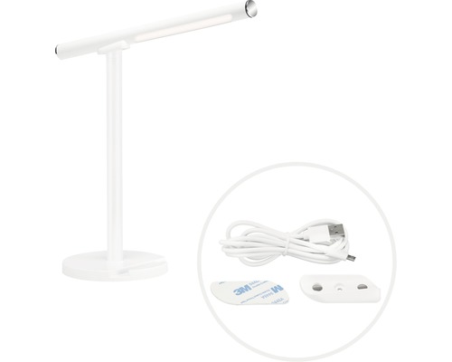 Weiße Schreibtischlampe mit LED-Leuchtmittel, USB-Kabel und Montagezubehör