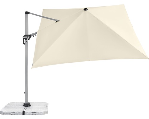 Freiarm-Sonnenschirm mit quadratischer Bespannung und Sockel