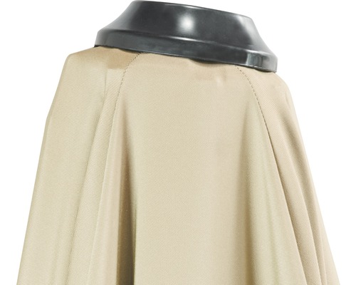 Detailansicht einer beigen Schutzhülle mit schwarzem Kragen