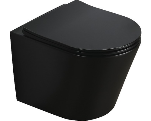 spülrandloses WC-Set NAKIA Tiefspüler hängend schwarz matt mit WC-Sitz mit Absenkautomatik