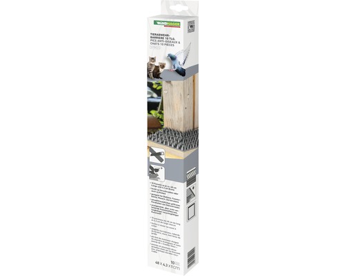 Tierabwehr-Barriere Windhager Spikematten Kunststoff zuschneidbar 10 St. jeweils ca. 49 x 4,3 x 5 cm Windhager Tierabwehr Barriere 10 Stück Verpackung