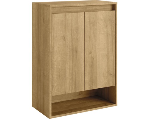 Midischrank FACKELMANN Natura Asteiche 60,5 x 82,5 x 32 cm Holzfarbener Badezimmerschrank mit zwei Türen und offenem Fach