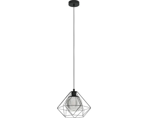 Pendelleuchte 1-flammig HxØ 110x32,5 cm schwarz Glas bedampft schwarz/transparent Hängelampe mit geometrischem Lampenschirm und Glaskörper