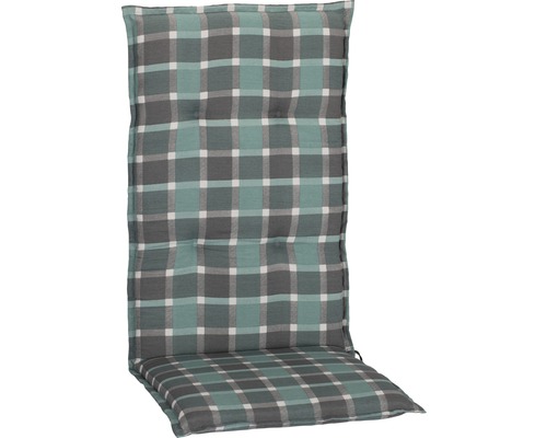 Auflage für Hochlehner beo® Büsum 118 x 50 cm Baumwoll-Mischgewebe türkis grau Gepolstertes Stuhlkissen mit Karo Muster