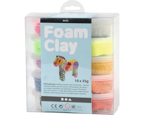 Foam Clay Set, selbsthärtende Modelliermasse mit kleinen Kügelchen, 10 mal 35 Gramm