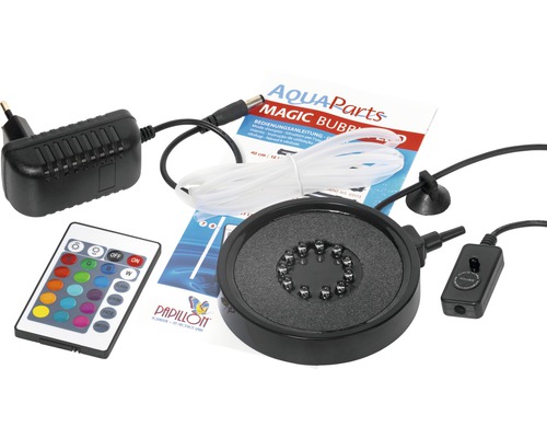 Aquarium LED Luftsprudler Set mit Fernbedienung, Luftschlauch, Netzteil und Bedienungsanleitung