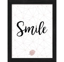 Gerahmtes Wandbild mit dem Schriftzug Smile und einem Blattmotiv
