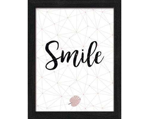 Gerahmtes Bild Smile 19x24 cm Gerahmtes Wandbild mit dem Schriftzug Smile und einem Blattmotiv
