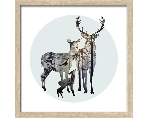 Gerahmtes Bild Deer Family 28x28 cm Gerahmtes Bild mit einer Hirschfamilie und Waldmotiven
