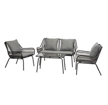 Gartenset mit zwei Sesseln, Bank und Tisch mit Glasplatte