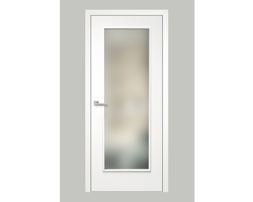 Pertura Zimmertür Kajsa 02 weißlack 106x220 mit Lichtausschnitt inkl. Glas satiniert weiß 4 mm DIN Rechts mit MAGNET-Schloss und Kante Aluminium eloxiert-0