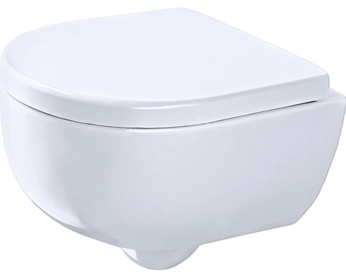 Wand-WC Set GEBERIT Renova Compact Tiefspüler ohne Spülrand weiß glänzend mit WC-Sitz CG04000000