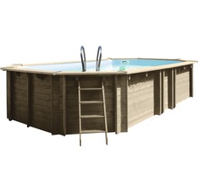 Holzpool mit Leiter und Edelstahl-Einstiegsleiter