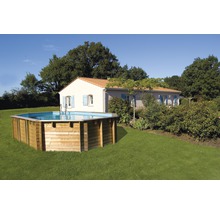 Aufbaubecken aus Holz im Garten mit Leiter