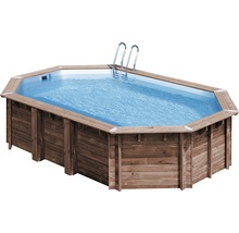 Aufstellpool Holzpool-Set Gre oval 632x335x130 cm inkl. Sandfilteranlage, Skimmer, Leiter, Filtersand & Bodenschutzvlies Holz