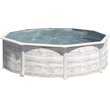 Achteckiger Swimmingpool mit Holzoptik
