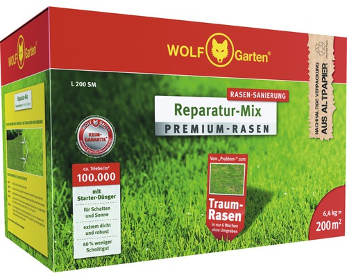 Premiumrasen mit Dnger WOLF-Garten Rasensamen 6,4 kg 200 | HORNBACH