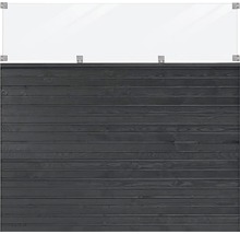 Klarglas Windschutzwand mit Holzverkleidung