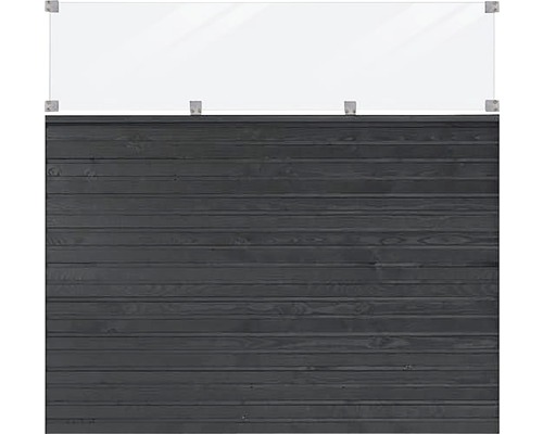 Klarglas Windschutzwand mit Holzverkleidung