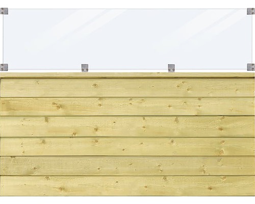 Sichtschutzzaun mit Glasaufsatz und Holzbrettern