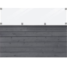 Klarglas Windschutz mit Holzverkleidung