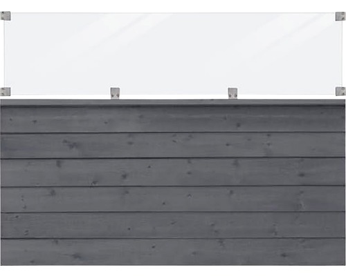 Klarglas Windschutz mit Holzverkleidung