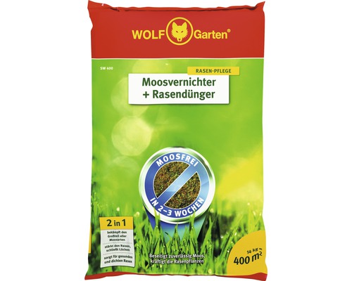 Moosvernichter und Rasendünger WOLF-Garten 14 kg 400 m² Wolf Garten Moosvernichter plus Rasendünger, 14 Kilogramm für 400 Quadratmeter