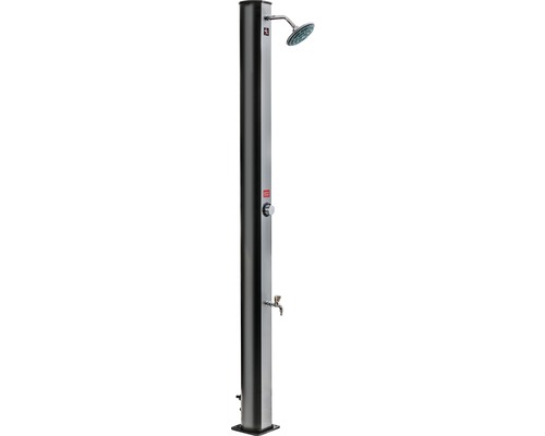 Solardusche Gre PVC 35 Liter mit Fusswaschhahn schwarz Freistehende Gartendusche aus Metall mit Duschkopf und Wasserhahn