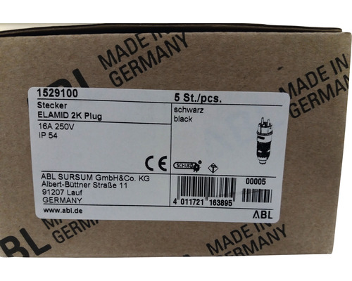 ABL Elamid 2K Stecker, 16 Ampere, 250 Volt, Schutzart IP54, 5 Stück