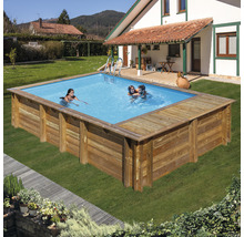 Aufstellpool Holzpool-Set Gre rechteckig 620x420x136 cm inkl. Sandfilteranlage, Skimmer, Leiter, Filtersand, Bodenschutzvlies & Technikraum Holz
