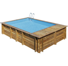 Aufstellpool Holzpool-Set Gre rechteckig 620x420x136 cm inkl. Sandfilteranlage, Skimmer, Leiter, Filtersand, Bodenschutzvlies & Technikraum Holz