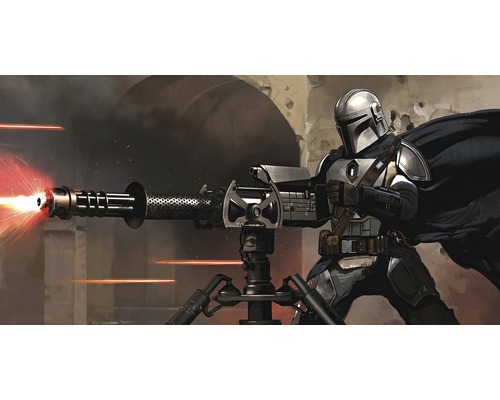 Fototapete Vlies DX10-088 Star Wars Mandalorian Blaster 10-tlg. 500 x 250 cm Ein Mandalorianer mit schwerer Waffe auf einem Dreibeinstativ.