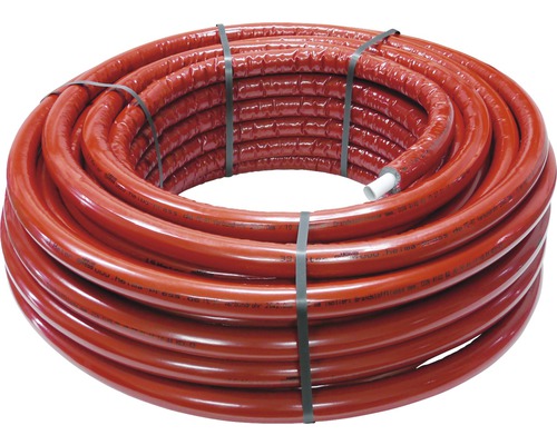 Alu-Verbundrohr isoliert 16 x 2 mm x 50 m mit 10 mm Isolierung rot Rolle aus Heizungsrohr mit Wärmedämmung