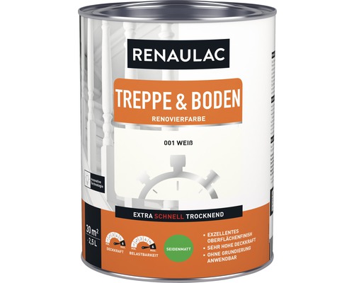 RENAULAC Holzlack für Treppe & Boden seidenmatt weiß 2,5 L