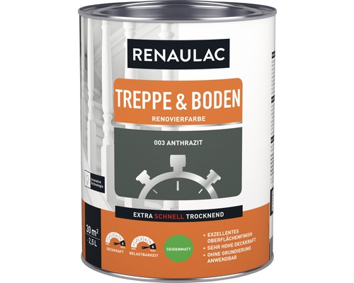 RENAULAC Holzlack für Treppe & Boden seidenmatt anthrazit 2,5 L