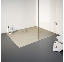 Begehbare Dusche mit Duschwanne, Duschabtrennung aus Glas und Ablauf
