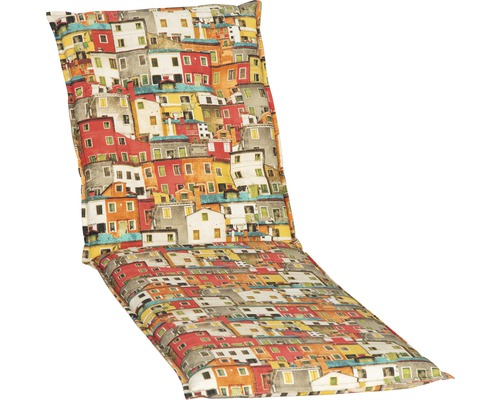 Liegeauflage beo® Tours 191 x 58 cm Baumwoll-Mischgewebe beige braun rot Stuhlkissen mit Häusermuster