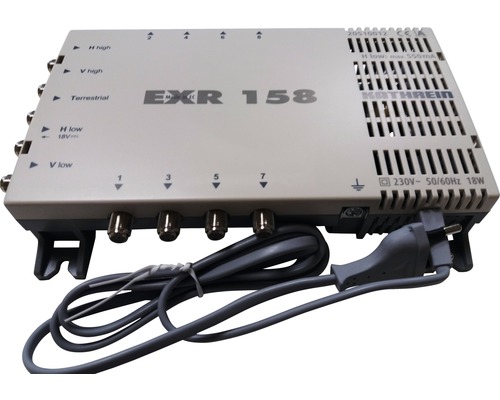 Kathrein Multischalter 5 auf 8 F-Anschlüsse integriertes Netzteil EXR 158 20510012 Kathrein EXR 158 Multischalter mit Stromkabel