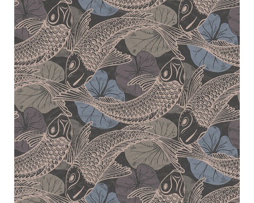 Vliestapete 37859-4 Metropolitan Stories 2 Koi bronze Tapete mit Fisch- und Seerosenmuster