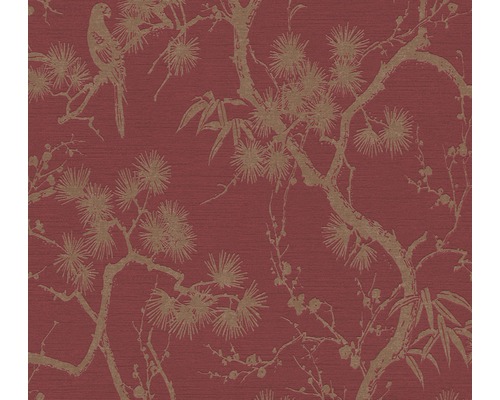Vliestapete 37867-1 Metropolitan Stories 2 Äste rot Tapete mit Vogel-, Bambus- und Blumenmuster