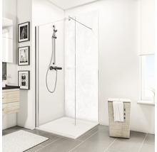 Modernes Badezimmer mit Duschkabine, Waschbecken und Wäschekorb