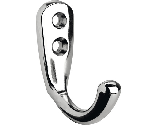 Garderobenhaken 2 Haken Zinkdruckguss edelstahlfinish LxBxH 48/19/54 mm Kleiderhaken aus Metall mit zwei Befestigungslöchern