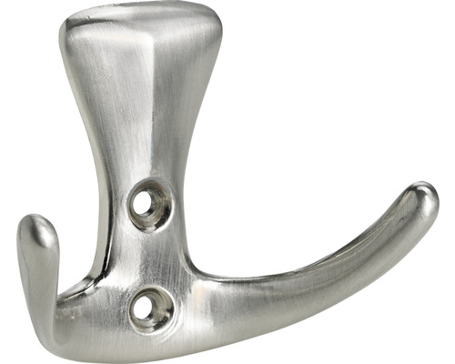 Garderobenhaken 2 Haken Zinkdruckguss edelstahlfinish LxBxH 34/67/55 mm Metall Doppel Kleiderhaken zur Wandmontage