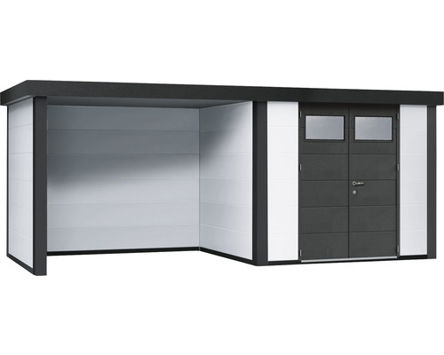 Moderne Gerätehaus-Garage-Kombination mit Doppeltür und Fenster