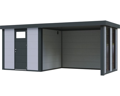 Geräumiger Geräteschuppen mit Tür und seitlichem Unterstand