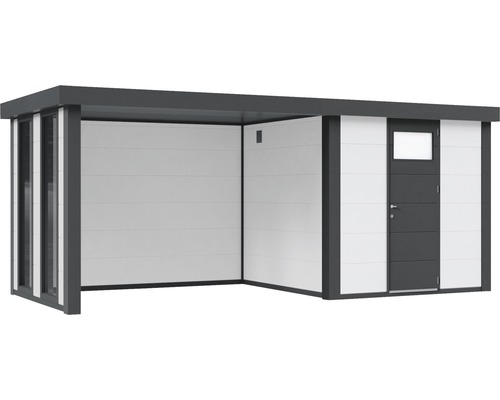 Moderne Gartenlaube mit Flachdach und Tür